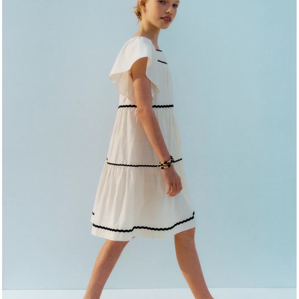 Zara Cream Dress with Black Trim Accents